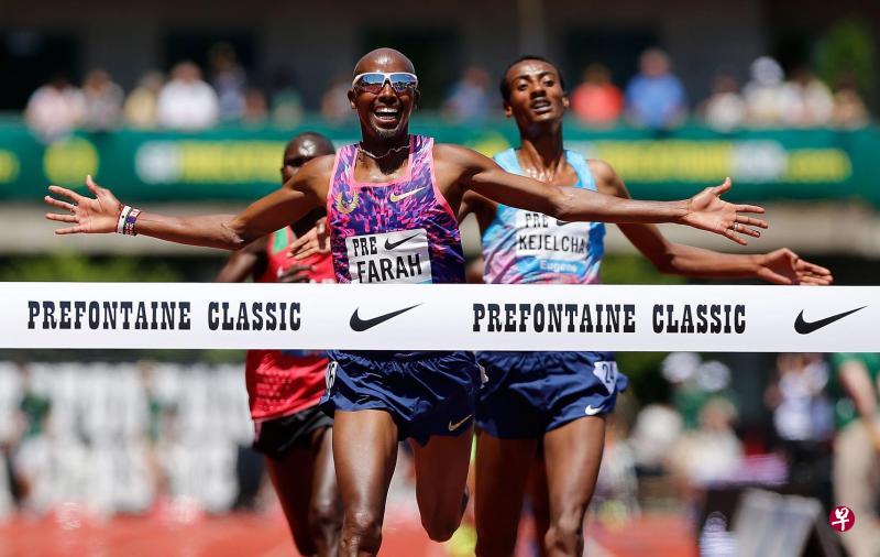 英国老将法拉赫率先冲线,赢得男子5000米冠军。(法新社) 英国老将法拉赫率先冲线,赢得男子5000米冠军。(法新社)