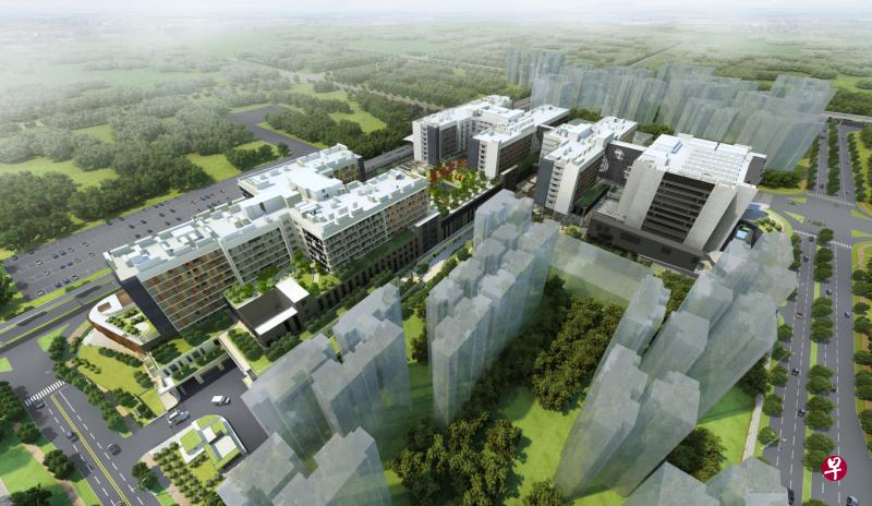 将于明年落成的盛港综合医院及社区医院分别有1000张和400张床位。(构想图由盛康保健提供) 将于明年落成的盛港综合医院及社区医院分别有1000张和400张床位。(构想图由盛康保健提供)