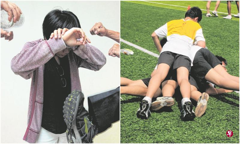 左图:54%男学生也曾遭受不同程度的肢体霸凌。右图:AWARE最新调查显示,69%男生承认曾参与“taupok”(豆卜)整人游戏。(档案照) 左图:54%男学生也曾遭受不同程度的肢体霸凌。右图:AWARE最新调查显示,69%男生承认曾参与“taupok”(豆卜)整人游戏。(档案照)