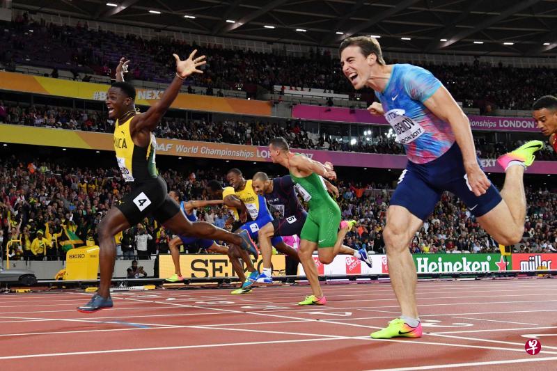 ▲牙买加好手麦克劳德(左)率先冲线,夺得金牌。(法新社) ▲牙买加好手麦克劳德(左)率先冲线,夺得金牌。(法新社)