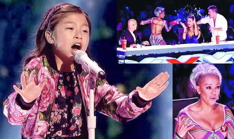 《美国达人秀》评审Mel B(右下图)批评谭芷昀(左图)选错歌,但其他评审不同意她的说法。 《美国达人秀》评审Mel B(右下图)批评谭芷昀(左图)选错歌,但其他评审不同意她的说法。