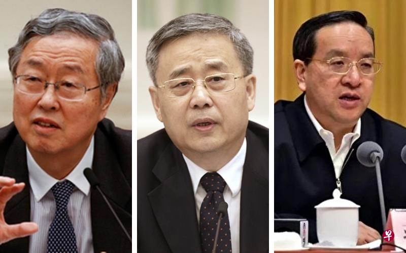 外界近期盛传接替周小川(左)的人选有两位,分别是中国银监会主席郭树清(中)和中共湖北省委书记蒋超良。(路透社/彭博社) 外界近期盛传接替周小川(左)的人选有两位,分别是中国银监会主席郭树清(中)和中共湖北省委书记蒋超良。(路透社/彭博社)