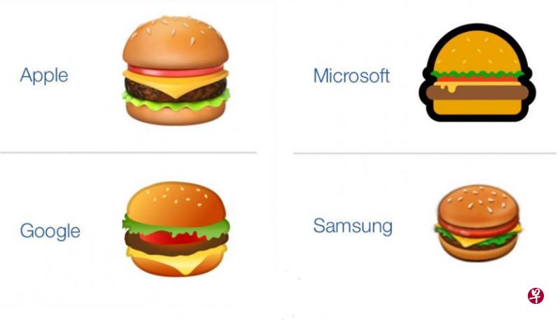 不同的汉堡Emoji,食材排列方式不同。(互联网) 不同的汉堡Emoji,食材排列方式不同。(互联网)