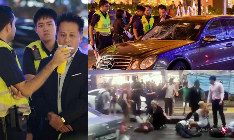 肇祸马赛地司机(左图)事发后接受呼气测醉分析。马赛地的挡风玻璃被撞出裂痕(右上图);四名行人被马赛地撞倒后,公众在救护人员抵达之前上前施救(右下图)。 肇祸马赛地司机(左图)事发后接受呼气测醉分析。马赛地的挡风玻璃被撞出裂痕(右上图);四名行人被马赛地撞倒后,公众在救护人员抵达之前上前施救(右下图)。