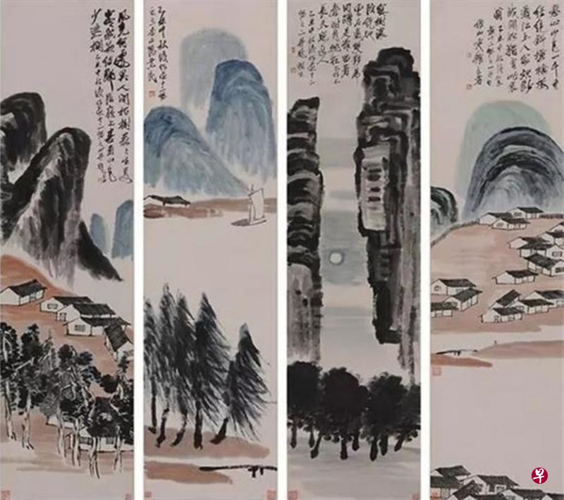 齐白石《山水十二条屏》的一部分。(互联网) 齐白石《山水十二条屏》的一部分。(互联网)