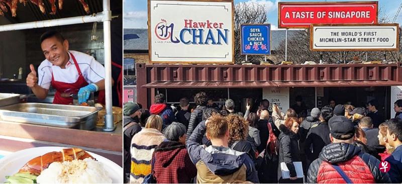 了凡香港油鸡饭面小贩摊主陈翰铭(左图)把美食带到英国;摊位前大排长龙。(图/网络) 了凡香港油鸡饭面小贩摊主陈翰铭(左图)把美食带到英国;摊位前大排长龙。(图/网络)