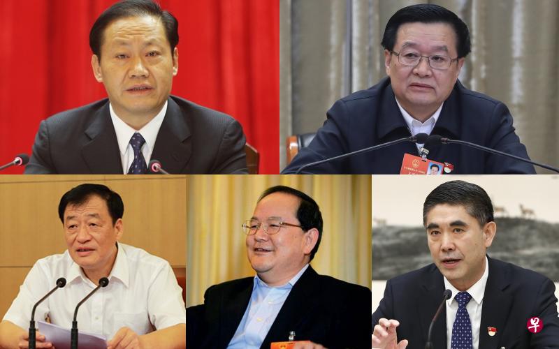 中共四川、河南、江西、广西、青海五省区党委的新任“一把手”为彭清华(上排左起)、王国生、刘奇、鹿心社、王建军。(互联网/中新社) 中共四川、河南、江西、广西、青海五省区党委的新任“一把手”为彭清华(上排左起)、王国生、刘奇、鹿心社、王建军。(互联网/中新社)