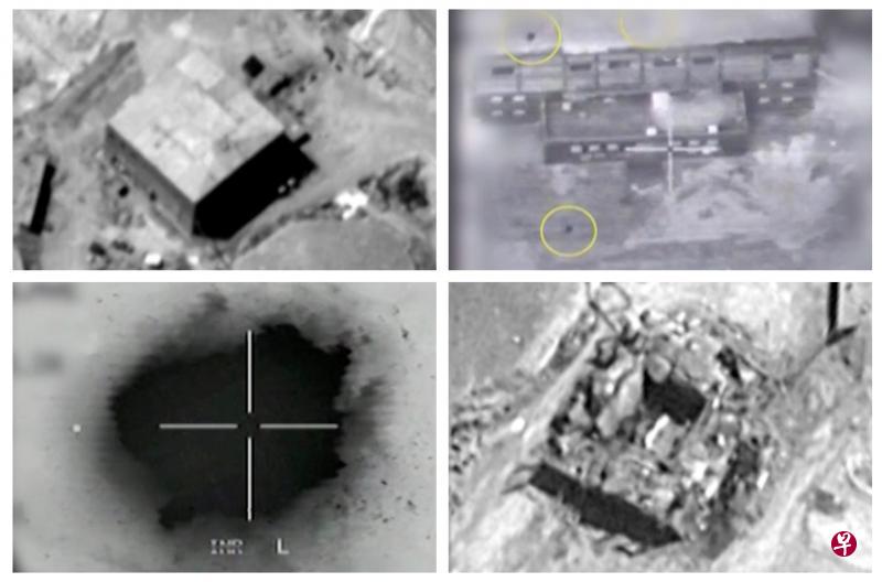 以色列军方周三公开几张照片,左上角显示的是兴建中的代尔祖尔核设施,右下角显示该建筑被炸后的情况。(路透社) 以色列军方周三公开几张照片,左上角显示的是兴建中的代尔祖尔核设施,右下角显示该建筑被炸后的情况。(路透社)