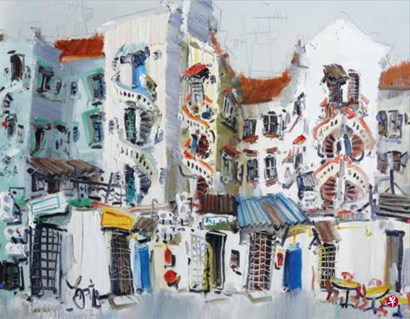 朱宏油画《罗弄樟宜后巷》(2017年)。(主办方提供) 朱宏油画《罗弄樟宜后巷》(2017年)。(主办方提供)