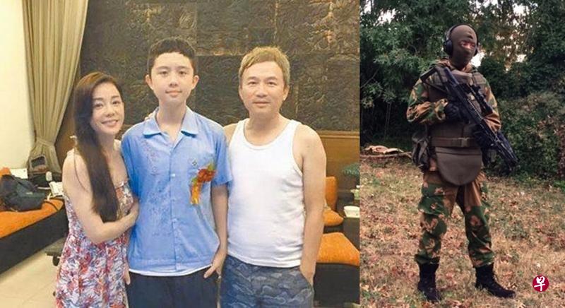 狄莺对儿子的爱远超过老公孙鹏。(右)孙安佐曾穿上军事装备,持枪拍照。(互联网/面簿照) 狄莺对儿子的爱远超过老公孙鹏。(右)孙安佐曾穿上军事装备,持枪拍照。(互联网/面簿照)