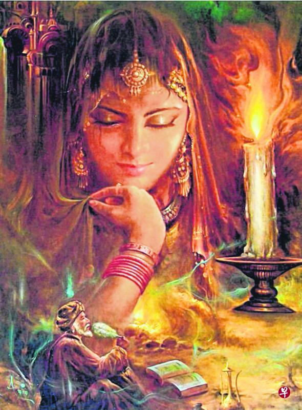 珈音与酾客(Omar Khayyam and Saqi)。(作者不详,互联网图) 珈音与酾客(Omar Khayyam and Saqi)。(作者不详,互联网图)