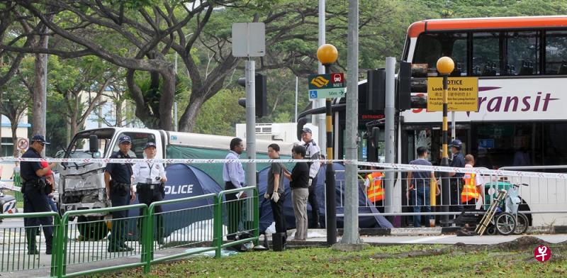 警方在车祸发生后,封锁现场。(曾宪隆摄) 警方在车祸发生后,封锁现场。(曾宪隆摄)
