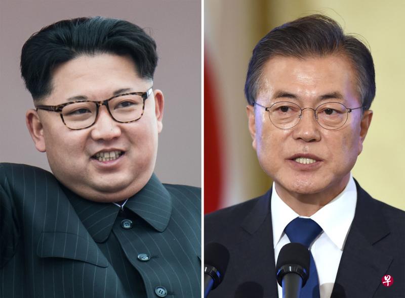 文在寅(右)据称将在韩朝首脑会谈上,向金正恩提议开设韩朝常设联络办事处。(法新社) 文在寅(右)据称将在韩朝首脑会谈上,向金正恩提议开设韩朝常设联络办事处。(法新社)