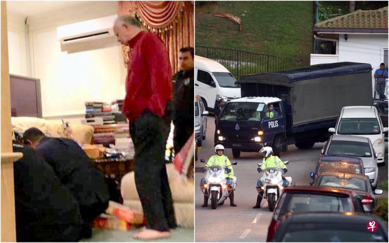 纳吉的律师说,纳吉(站立)“全面配合”警方的搜查行动。大批警员周三晚开始在纳吉位于吉隆坡大使花园的住家搜查,屋外停满车子。一辆警方大卡车昨早从纳吉家载走物品。(互联网/星洲日报) 纳吉的律师说,纳吉(站立)“全面配合”警方的搜查行动。大批警员周三晚开始在纳吉位于吉隆坡大使花园的住家搜查,屋外停满车子。一辆警方大卡车昨早从纳吉家载走物品。(互联网/星洲日报)