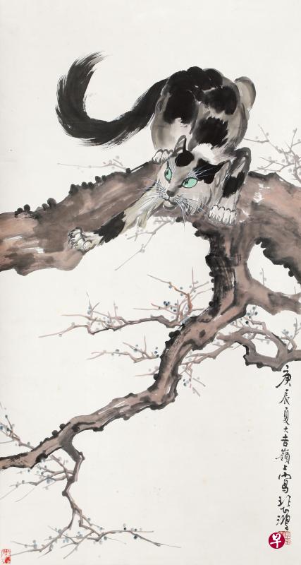 徐悲鸿作于1940年的《树猫图》出自黄曼士家族后人藏品。(主办方提供) 徐悲鸿作于1940年的《树猫图》出自黄曼士家族后人藏品。(主办方提供)