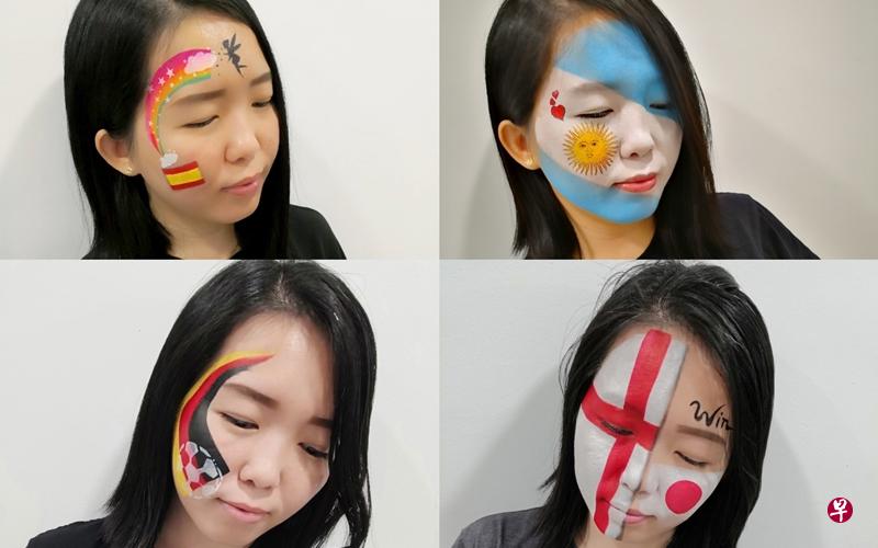 世界杯开赛至今,马来西亚女子Mell已凭脸部彩妆“测”中了五场赛果。(取自面簿) 世界杯开赛至今,马来西亚女子Mell已凭脸部彩妆“测”中了五场赛果。(取自面簿)