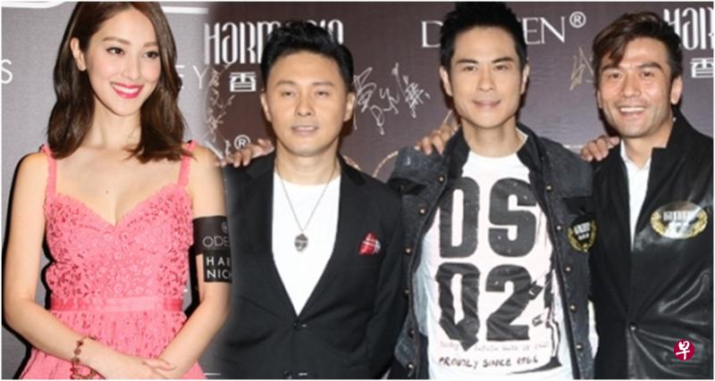 郑嘉颖(右二)邀请曹永廉(左二)和唐文龙出席婚礼,左一为陈凯琳。(互联网) 郑嘉颖(右二)邀请曹永廉(左二)和唐文龙出席婚礼,左一为陈凯琳。(互联网)