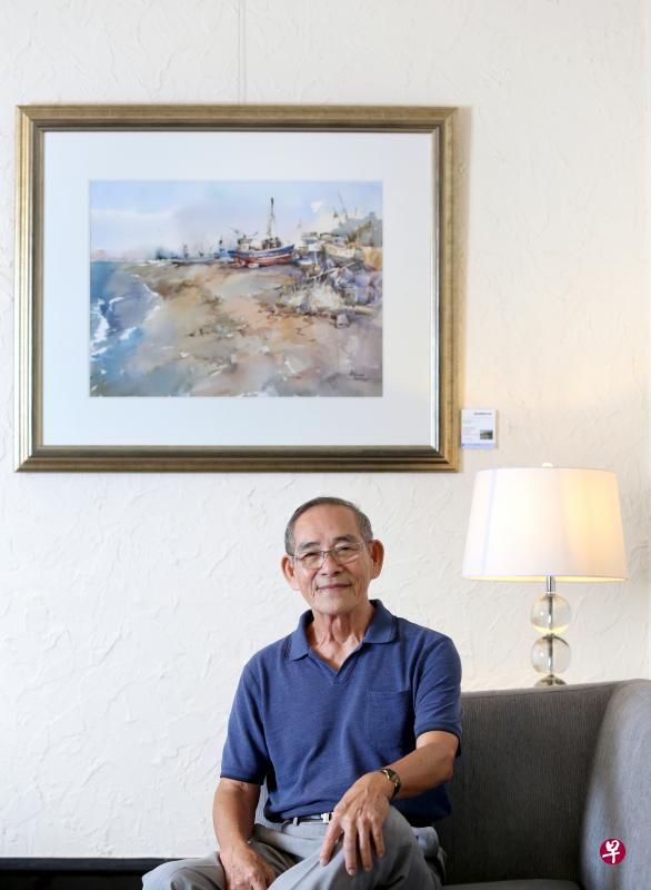 我国第二代水彩画家白荣盛作画50多年，坚持百分百户外写生的主张。（龙国雄摄）