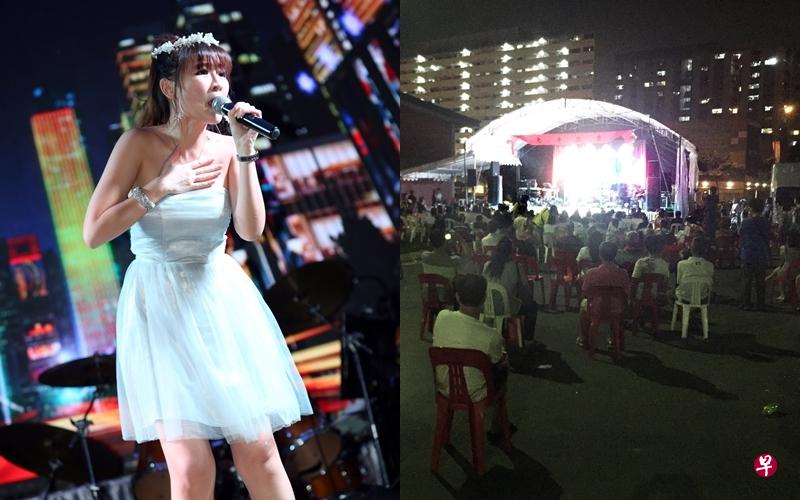 当悦芊菱(左图)最后一个登场演唱时,台下观众陆续离开,场面尴尬。(陈佩敏/黄志发摄) 当悦芊菱(左图)最后一个登场演唱时,台下观众陆续离开,场面尴尬。(陈佩敏/黄志发摄)