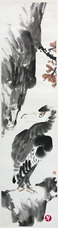 ←陈有勇鹰画,陈文希赞过其鹰画,称之“鹰雄”。(画廊提供) ←陈有勇鹰画,陈文希赞过其鹰画,称之“鹰雄”。(画廊提供)