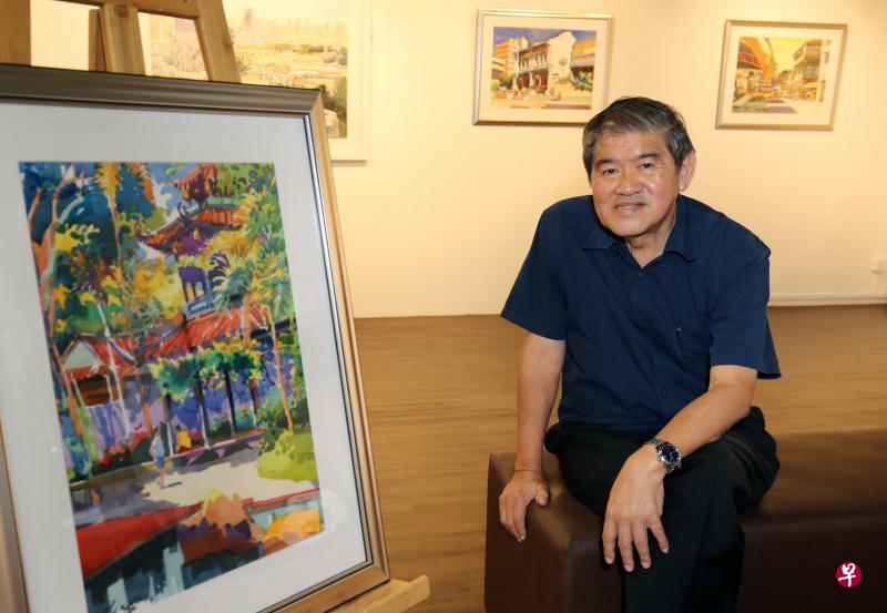 本地画家王金成在最新个展“地北天南”展出10张加州画法的水彩作品。(梁麒麟摄) 本地画家王金成在最新个展“地北天南”展出10张加州画法的水彩作品。(梁麒麟摄)