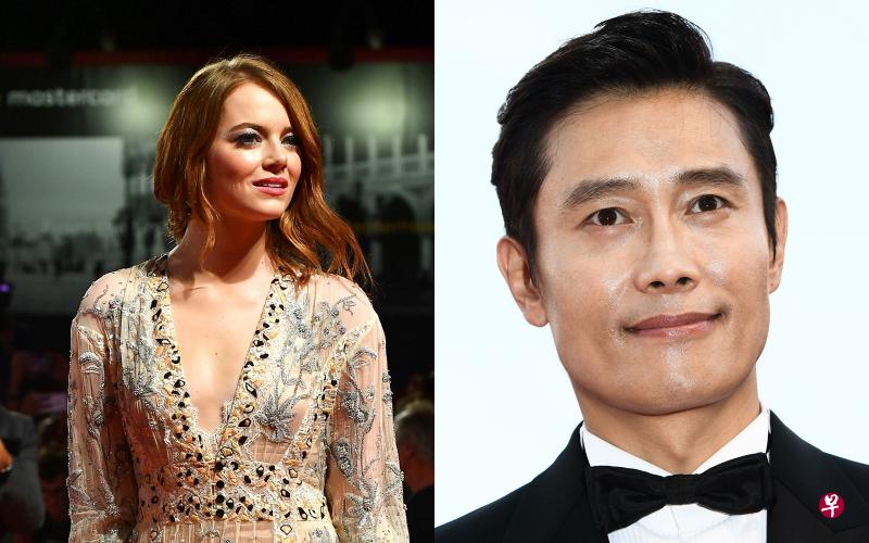 艾玛史东(左图)、李炳宪现身威尼斯影展。(法新社) 艾玛史东(左图)、李炳宪现身威尼斯影展。(法新社)