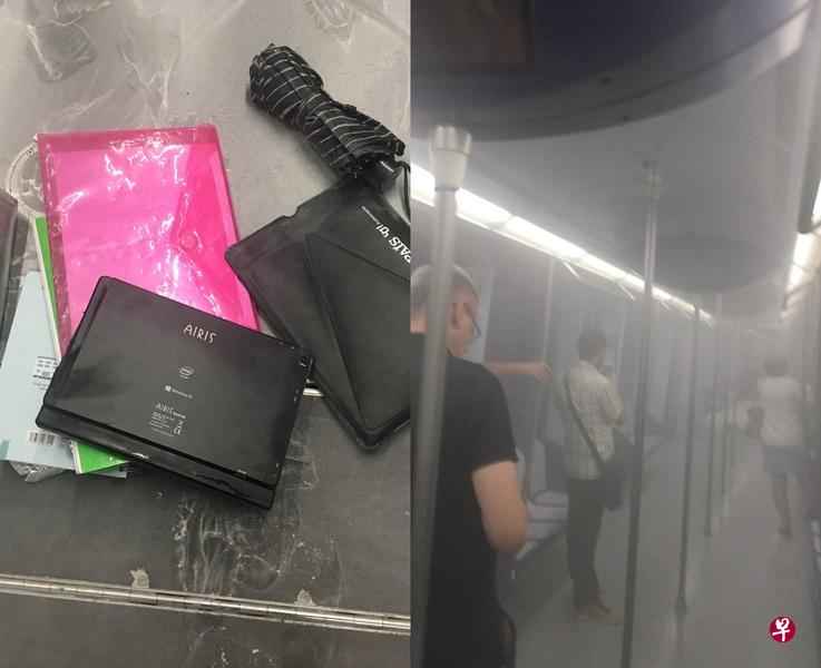 马德里一列列车行驶时,车上一名年轻女乘客包中携带的笔记本电脑(左)因不明原因发生爆炸。车厢内顿时产生大量浓烟(右),12人受轻伤。(路透社) 马德里一列列车行驶时,车上一名年轻女乘客包中携带的笔记本电脑(左)因不明原因发生爆炸。车厢内顿时产生大量浓烟(右),12人受轻伤。(路透社)