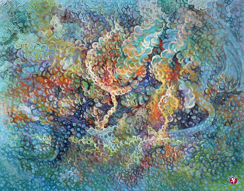 画家吴伟才在台湾办个展,展品包括油画《一瞥梵境》。(受访者提供) 画家吴伟才在台湾办个展,展品包括油画《一瞥梵境》。(受访者提供)