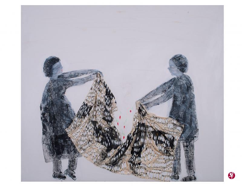 法伊卡·哈申混合媒介《灰烬的编织》编织的是回忆。(图片由主办方提供) 法伊卡·哈申混合媒介《灰烬的编织》编织的是回忆。(图片由主办方提供)