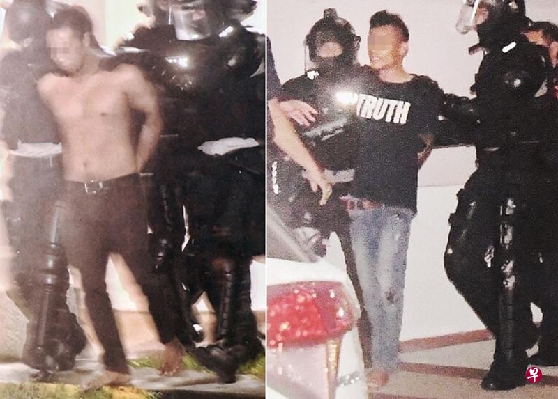 警方从事发单位逮捕两名男子。(曾美玲摄) 警方从事发单位逮捕两名男子。(曾美玲摄)