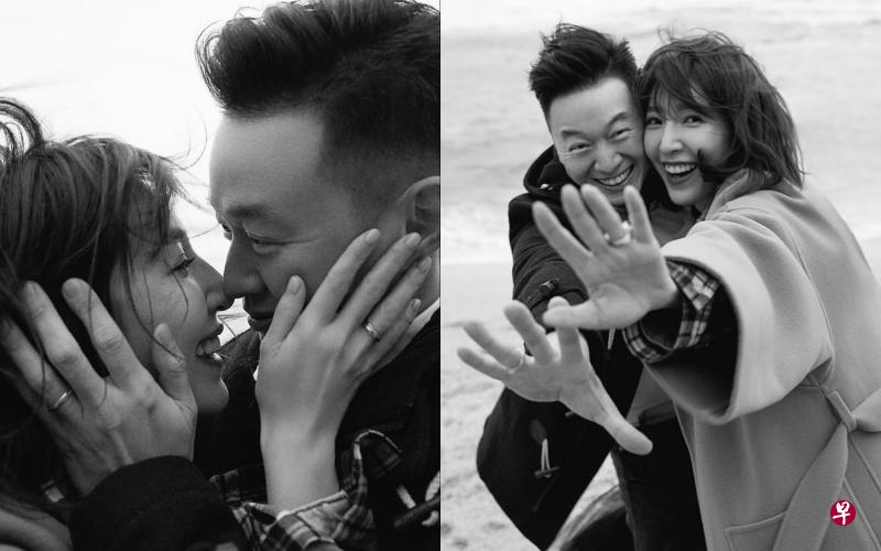 台湾女星杨谨华发布两人戴婚戒的照片。(互联网) 台湾女星杨谨华发布两人戴婚戒的照片。(互联网)