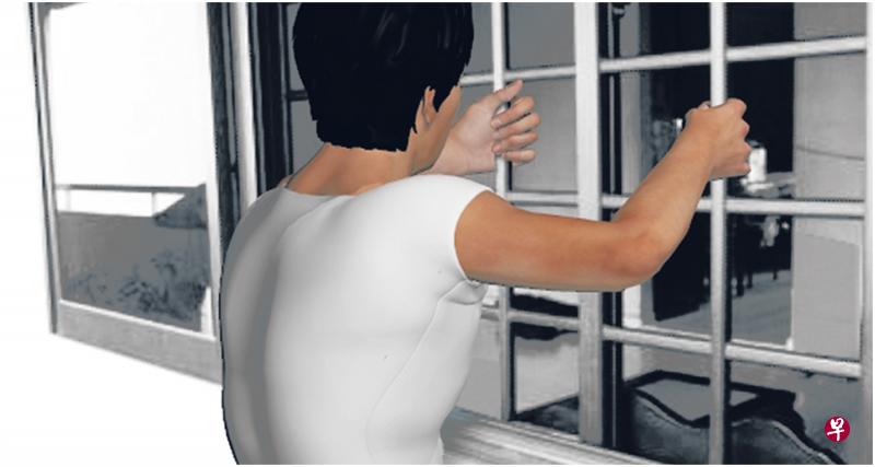 被告干案时抓住窗花大力摇晃,直到窗栓松脱。接着,他顺势推开玻璃窗,直接爬进女郎的睡房。(示范照) 被告干案时抓住窗花大力摇晃,直到窗栓松脱。接着,他顺势推开玻璃窗,直接爬进女郎的睡房。(示范照)