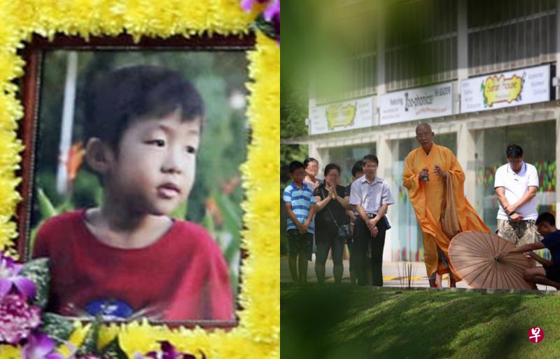 (左图)家人在住家楼下为男童司家赫设灵堂。(右图)家人与一名法师昨天下午到工业大厦现场招魂。 (左图)家人在住家楼下为男童司家赫设灵堂。(右图)家人与一名法师昨天下午到工业大厦现场招魂。
