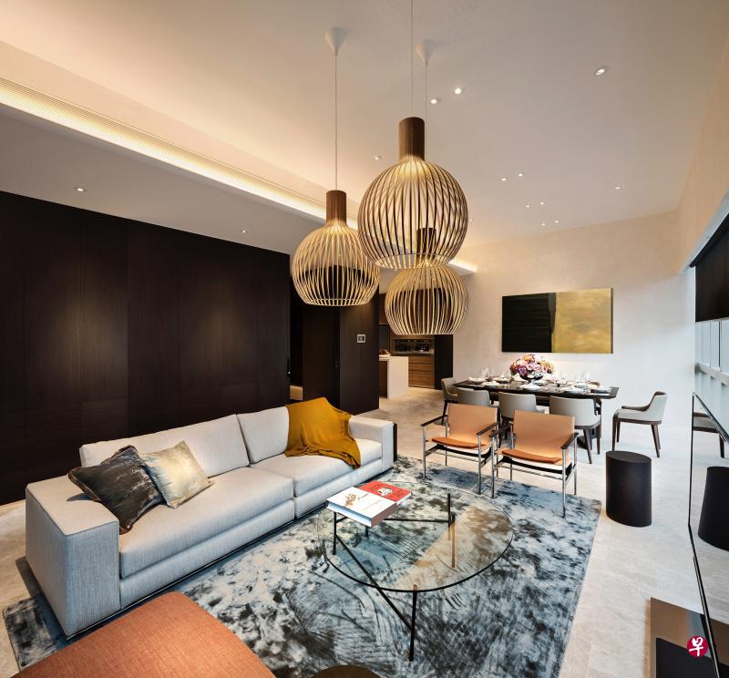 客厅采基础色、中立色和强调色三种色彩叠加。 客厅采基础色、中立色和强调色三种色彩叠加。