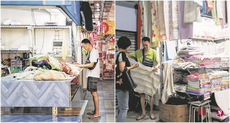 左图:今天早上,毛巾摊位里的存货几乎被一扫而光。(陈渊庄 摄)右图:记者上周五走访牛车水大厦时,摊位还摆满毛巾。(档案照) 左图:今天早上,毛巾摊位里的存货几乎被一扫而光。(陈渊庄 摄)右图:记者上周五走访牛车水大厦时,摊位还摆满毛巾。(档案照)