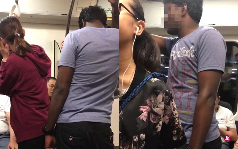 (左图)女乘客和朋友在聊天,并未察觉男子的行径。(右图)男子被指在地铁车厢内不断接近女乘客,并用手碰触她的臀部。(受访者提供) (左图)女乘客和朋友在聊天,并未察觉男子的行径。(右图)男子被指在地铁车厢内不断接近女乘客,并用手碰触她的臀部。(受访者提供)