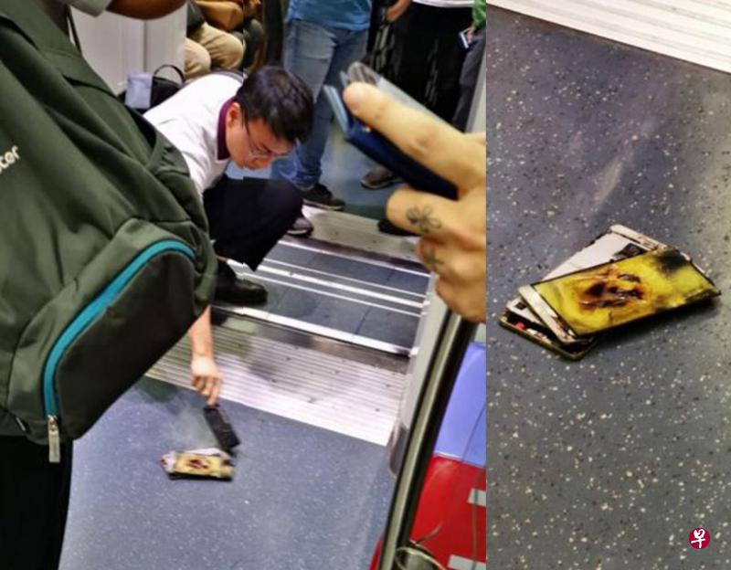 放在男子长裤后口袋的手机突然冒白烟,男子察觉不对劲,立刻取出手机,扔掷在地板上。(海峡时报) 放在男子长裤后口袋的手机突然冒白烟,男子察觉不对劲,立刻取出手机,扔掷在地板上。(海峡时报)