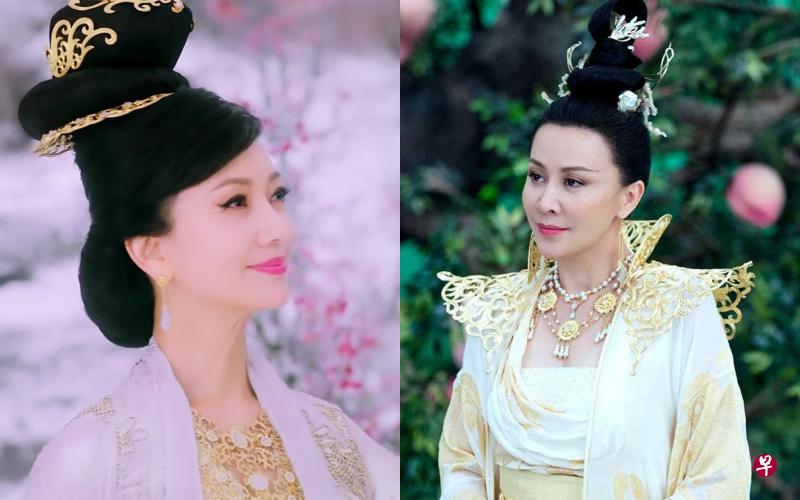 赵雅芝演骊山圣母(左图)、刘嘉玲客串西王母。(新电信提供) 赵雅芝演骊山圣母(左图)、刘嘉玲客串西王母。(新电信提供)