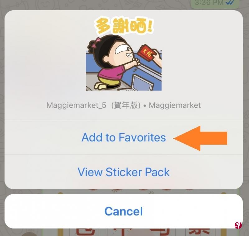 选择“Add to Favourites”，意即储存贴图。（互联网）