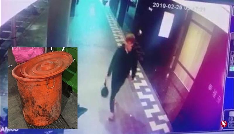 有其他店家拍到金发男手持袋子绕路。(中时电子报) 有其他店家拍到金发男手持袋子绕路。(中时电子报)