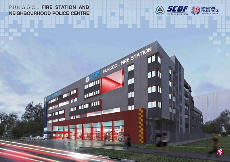 榜鹅消防局与邻里警局的八个消防车停车处面向榜鹅中路,方便民防人员迅速出动。图为新设施的构思图。(民防部队提供) 榜鹅消防局与邻里警局的八个消防车停车处面向榜鹅中路,方便民防人员迅速出动。图为新设施的构思图。(民防部队提供)