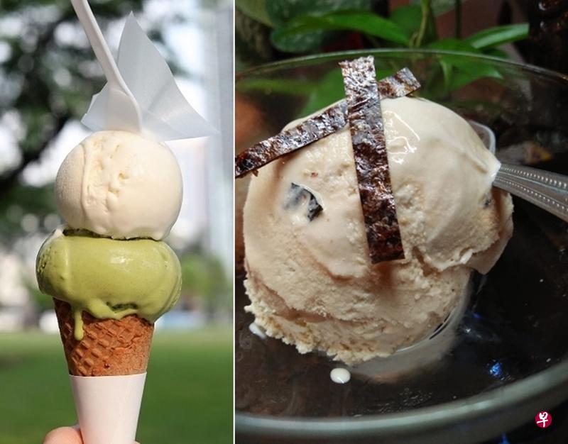 白兔奶糖口味的雪糕(左)与照烧紫菜口味雪糕(右)。(受访者提供) 白兔奶糖口味的雪糕(左)与照烧紫菜口味雪糕(右)。(受访者提供)