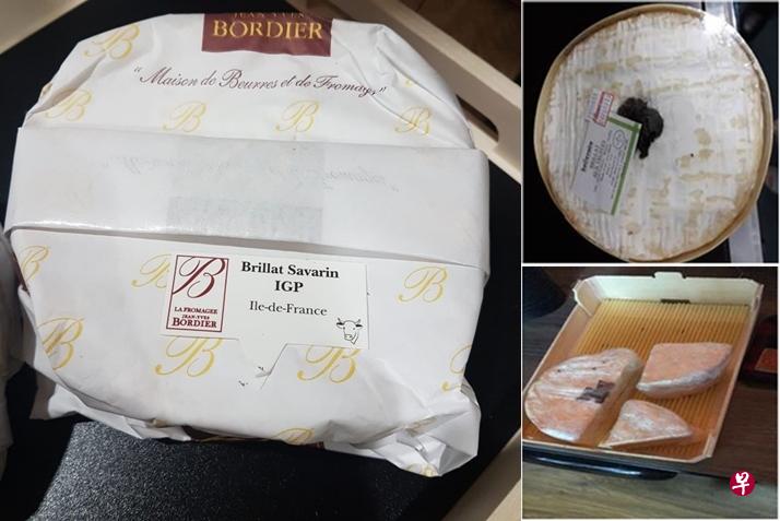 两款受影响的芝士产品分别是Brillat Savarin(左图)和Brillat Truffe Melanosporum(右上、下)。(食品局提供) 两款受影响的芝士产品分别是Brillat Savarin(左图)和Brillat Truffe Melanosporum(右上、下)。(食品局提供)
