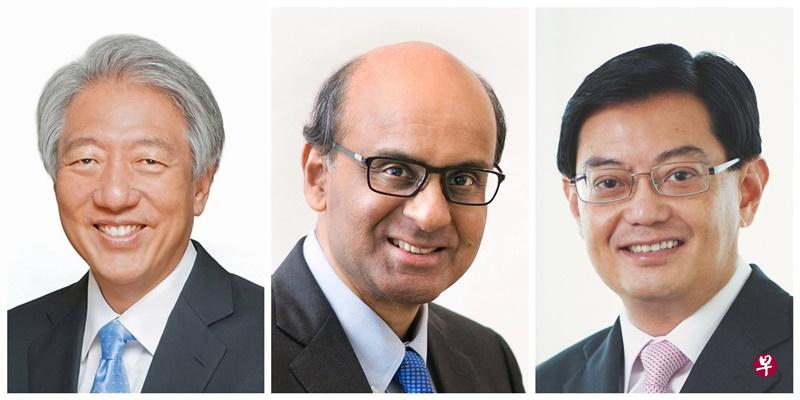 王瑞杰将升任副总理(右),现任副总理张志贤(左)和尚达曼(中)则将卸任副总理职务,受委为国务资政。(取自李总理面簿) 王瑞杰将升任副总理(右),现任副总理张志贤(左)和尚达曼(中)则将卸任副总理职务,受委为国务资政。(取自李总理面簿)