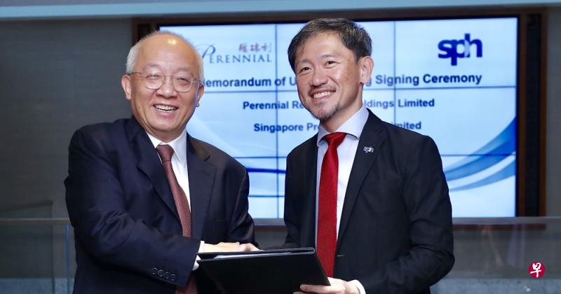 新加坡报业控股副执行长陈康威(右)和鹏瑞利首席执行官潘锡源昨天签署谅解备忘录,结合两家集团的优势为各自的受众与顾客提供最佳体验。(陈来福摄) 新加坡报业控股副执行长陈康威(右)和鹏瑞利首席执行官潘锡源昨天签署谅解备忘录,结合两家集团的优势为各自的受众与顾客提供最佳体验。(陈来福摄)