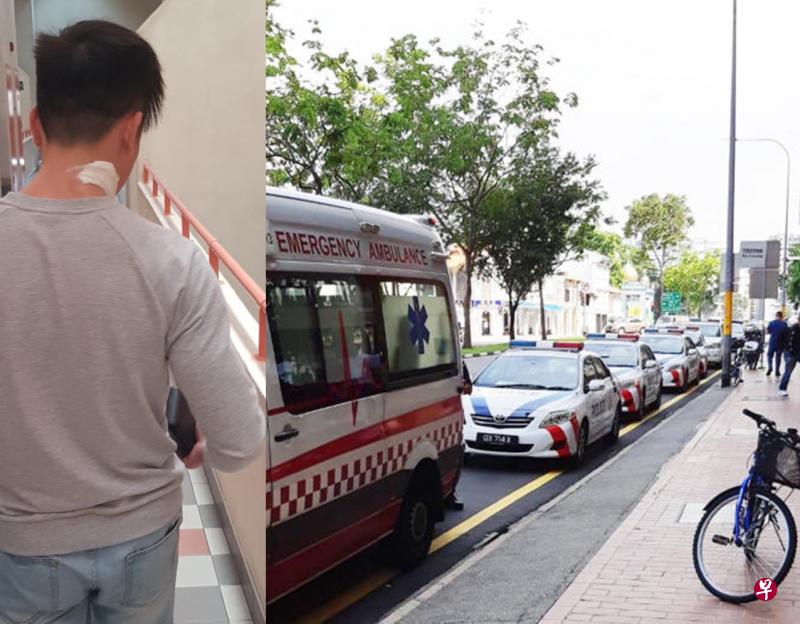 事发后,大厦外停至少五辆警车和一辆救护车,十多名警员在现场进行调查;帅哥今早出现在女友住处,脖子还贴着纱布。 事发后,大厦外停至少五辆警车和一辆救护车,十多名警员在现场进行调查;帅哥今早出现在女友住处,脖子还贴着纱布。