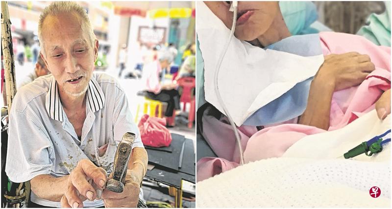 陈金福说,左图:这把铁锤是41年前结婚后开摊,妻子请专人为他做的,他一直当作宝。右图:采访当天,陈金福刚去跟妻子林志花刷牙和抹脸。她去年6月中风昏迷至今。(温伟中摄) 陈金福说,左图:这把铁锤是41年前结婚后开摊,妻子请专人为他做的,他一直当作宝。右图:采访当天,陈金福刚去跟妻子林志花刷牙和抹脸。她去年6月中风昏迷至今。(温伟中摄)