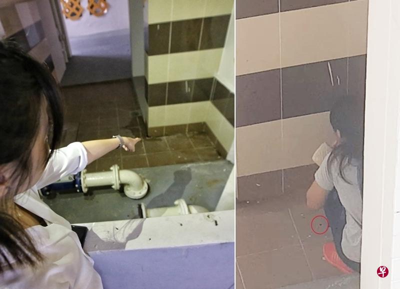 女郎(右图)蹲坐在组屋底层啜泣还一边滴血。(取自面簿) 女郎(右图)蹲坐在组屋底层啜泣还一边滴血。(取自面簿)