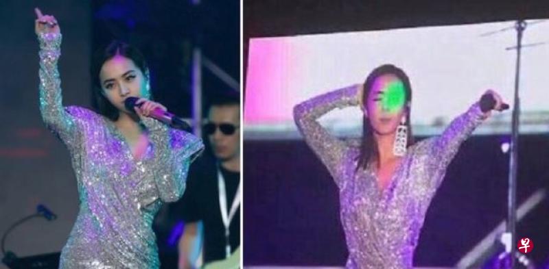 蔡依林登台演唱,突遭绿光扫射脸蛋。(互联网) 蔡依林登台演唱,突遭绿光扫射脸蛋。(互联网)