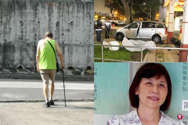 郭进燐(左图)拄着拐杖受访,指虽事隔两年,但仍未能走出丧妻之痛。事发当天,郭进燐误踩油门后碾死妻子(右下图),汽车最终撞上柱子后才停下(右上图)。 郭进燐(左图)拄着拐杖受访,指虽事隔两年,但仍未能走出丧妻之痛。事发当天,郭进燐误踩油门后碾死妻子(右下图),汽车最终撞上柱子后才停下(右上图)。